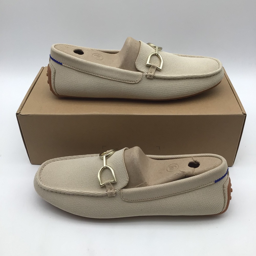 Rothys The Double Bit Driver Sesame Beige Knit Loafers Shoes Size 12.5 NEW